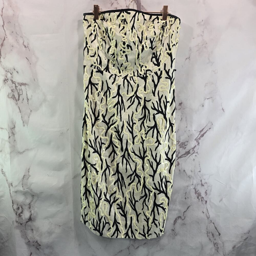 Anthropologie Dress Womens 10 Medium White Black Strapless Coral Sequin Soeurs